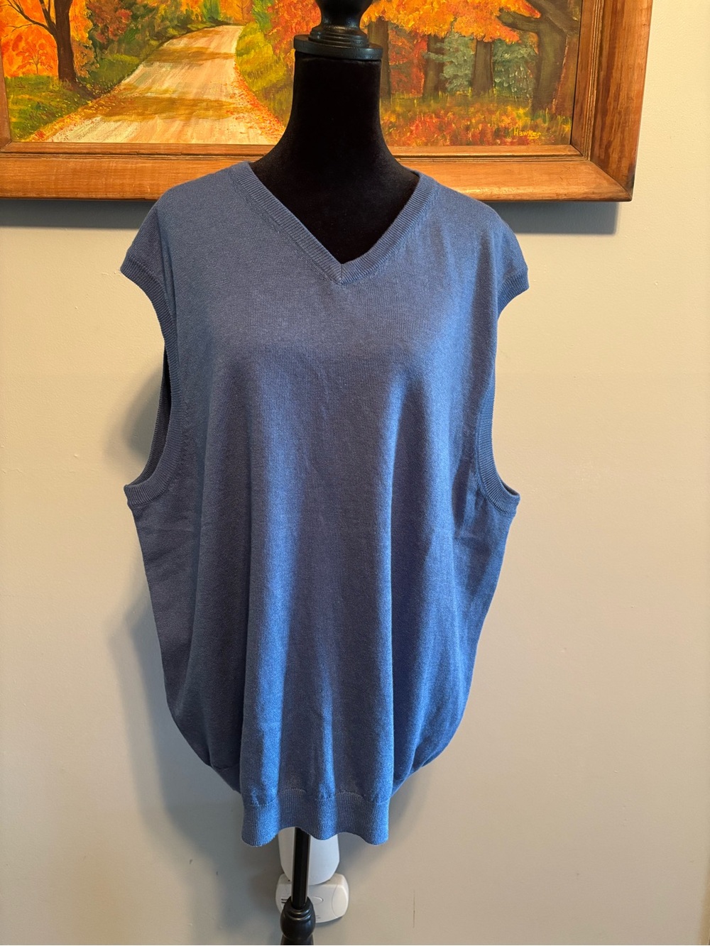 Paul Fredrick Men’s Cashmere/Cotton/Silk Blue Sleeveless V-Neck Knit Sweater